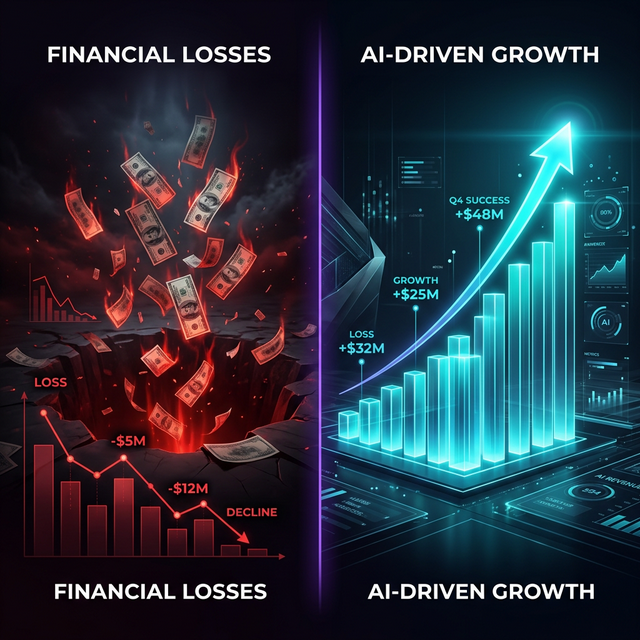 ROI comparison chart showing financial losses vs AI-driven growth